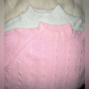 KAREN SCOTT 2 CABLE KNIT SWEATERS M, 1 Pink + 1 White, Ramie/cotton Hong Kong